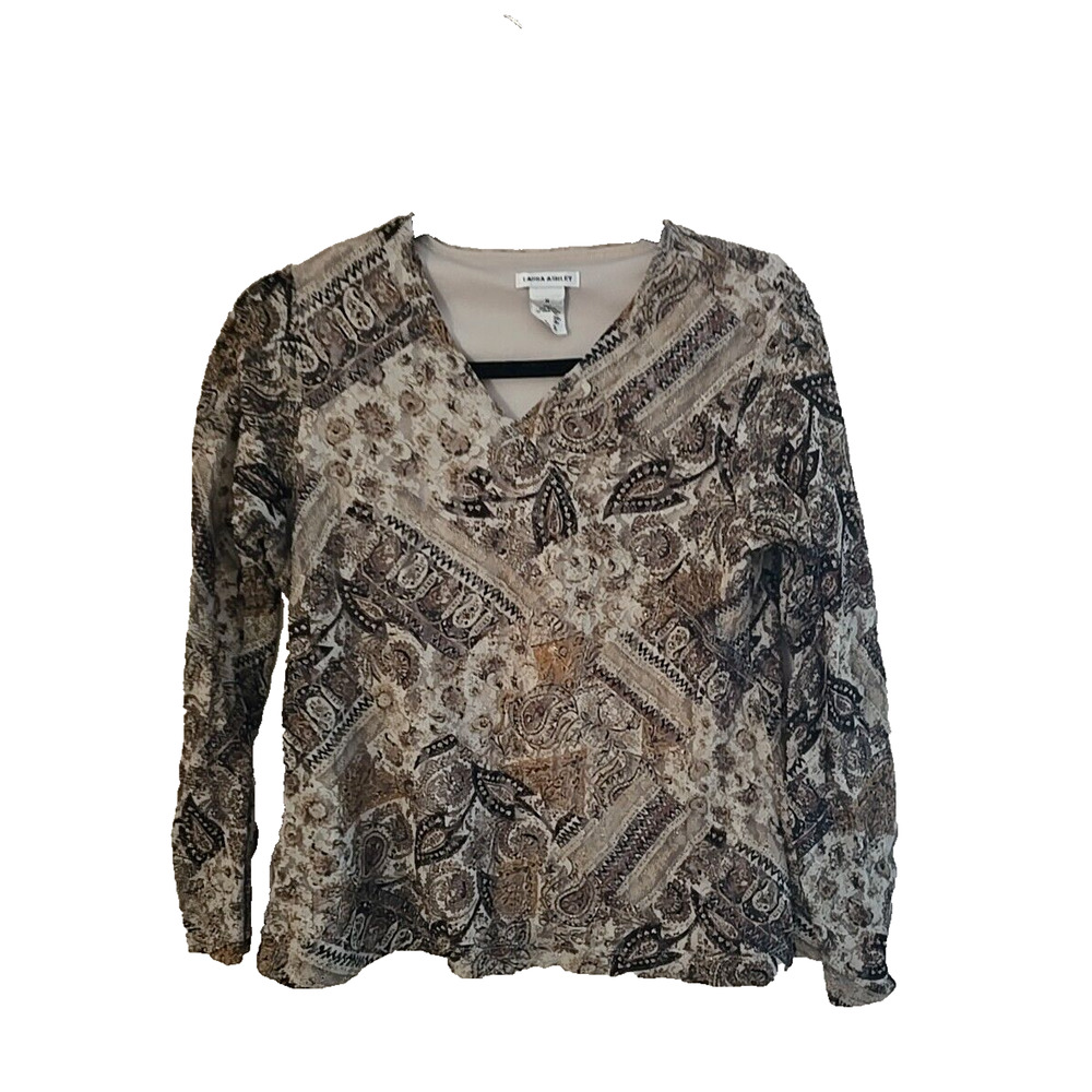 Laura Ashley Y2k Paisley Metallic Grunge Long Sleeve Top Womans Size Medium